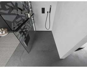 Mexen Kioto +, zuhany paraván polccal és törölközőtartóval 80 x 200 cm, 8mm üveg átlátszó üvegmintás fehér, fekete profil, 800-080-121-70-85