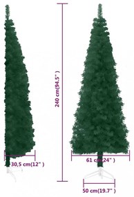 zöld vékony fél műkarácsonyfa állvánnyal 240 cm