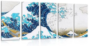 5-részes kép reprodukció Kanagawa nagy hulláma - Kacushika Hokusai