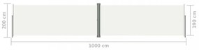 krémszínű behúzható oldalsó napellenző 200 x 1000 cm