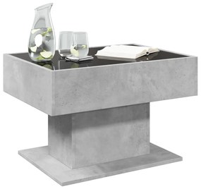 Betonszürke szerelt fa dohányzóasztal LED-del 70 x 50 x 45 cm