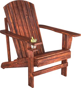 Outsunny Adirondack Kerti Szék Pohártartóval - Kerti Fekvőszék, Balkon Szék, Tömörfa, Sötétszürke 72.5 x 97 x 93 cm | Aosom