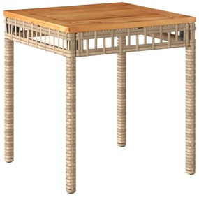 vegyes bézs polyrattan és akácfa kerti asztal 38 x 38 x 42 cm