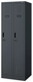 Pléh öltözőszekrény talpazaton, négymodulos, polcokkal KACPER II, 600 x 1800 x 500 mm, antracit