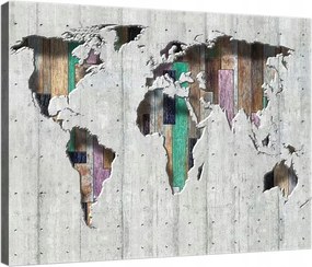 Vászonkép 80x60 Világtérkép beton fa textúra loft utazás világ