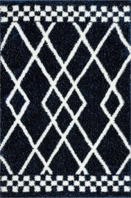Shaggy Szőnyeg Nappaliba Sötétkék Rombusz Mintás Boho 133x190 cm