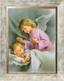 Őrangyal Szakrális Kép Fehér Díszkeretben 30X40