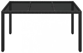 fekete polyrattan üveglapos kerti asztal 150 x 90 x 75 cm