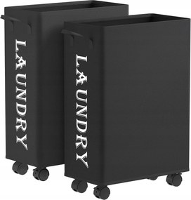 Szennyestartó kosár összecsukható kerekekkel magas 50 l fekete 2 db