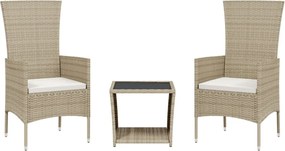 vidaXL 3 részes bézs polyrattan kerti étkezőgarnitúra párnákkal