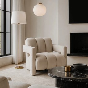 Designer Fotel Krém Bouclé Kárpittal. BENDER