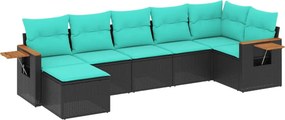 vidaXL 7 részes fekete polyrattan kerti ülőgarnitúra párnákkal