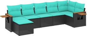 vidaXL 7 részes fekete polyrattan kerti ülőgarnitúra párnákkal