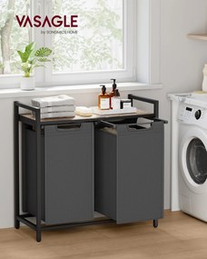 Szennyeskosár, 2 rekeszes szennyestartó, 2 × 46 l, 73 × 33 × 72 cm, tevebarna és szürke