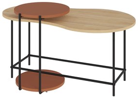 Téglavörös-natúr színű dohányzóasztal szett tölgyfa dekoros asztallappal, 2 db-os 65x103 cm Rosie – Marckeric