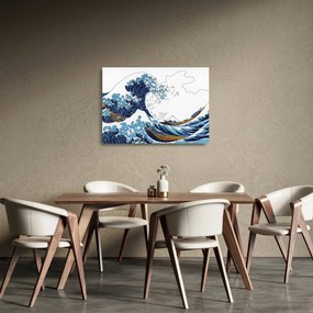 Kép - japán rajz, hullámok (üvegen) (70x50 cm)