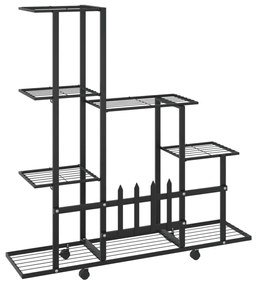 fekete acél virágtartó állvány kerékkel 94,5 x 25 x 92,5 cm