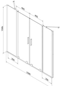 Mexen Velar Duo, 2 szárnyas eltolható kádparaván 140 x 150 cm, 8mm szürke üveg, arany fényes profil, 896-140-000-42-50