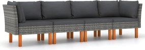vidaXL 4 személyes szürke polyrattan kerti kanapé párnákkal