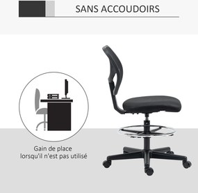 Vinsetto Magas ülésű ergonomikus irodai szék hálós háttámlával, állítható magasság 50-70 cm-ig, 360°-ban forgatható lábtartóval, fekete | Aosom