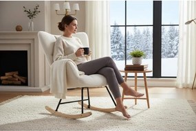 Hintaszék, relaxációs szék plüss szövet kárpitozással, fehér színű