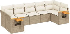vidaXL 7 részes bézs polyrattan kerti ülőgarnitúra párnákkal