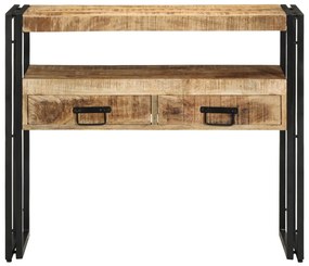 Végasztalok Fekete 90x33x75 cm Tömör Mangófából és Fémből