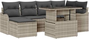 vidaXL Kerti Kanapé Szett párnával 7 pcs Világosszürke Poli rattan