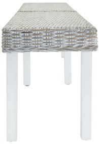 fehér natúr kubu rattan és tömör mahagóni fa pad 160 x 35 x 45 cm