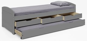 Ágy kihúzható pótággyal, szürke, tömörfa, 90x200, MARINELLA NEW