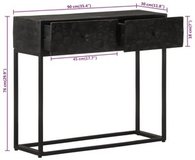 fekete tömör mangófa és vas tálalóasztal 90 x 30 x 76 cm