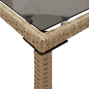 bézs polyrattan üveglapos kerti asztal 115x54x74 cm
