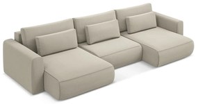 Bézs bársony kinyitható-tárolóhelyes (U alakú) sarokkanapé Kapua – Makamii