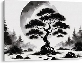 Kép – Fekete-fehér bonsai (70x50 cm)