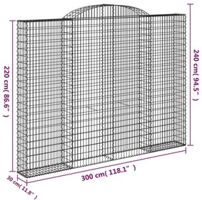 2 db íves horganyzott vas gabion kosár 300x30x220/240 cm