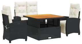 vidaXL 4 részes fekete polyrattan kerti étkezőszett párnákkal