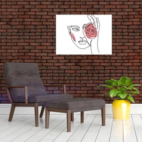 Kép - Line art arc rózsával (70x50 cm)