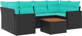 vidaXL 7 részes fekete polyrattan kerti ülőgarnitúra párnákkal