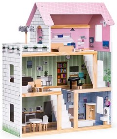 Fa babaház, 3 emelet, terasz 15 darab bútorral ECOTOYS