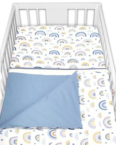 Baby Nellys 2-dílné pamut ágynemű - Szivárvány, pasztell val vel nyomtatott/kék 120x90