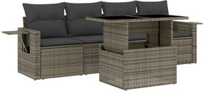 vidaXL 5 részes szürke polyrattan kerti ülőgarnitúra párnákkal