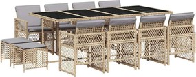 vidaXL 13 részes bézs polyrattan kerti étkezőgarnitúra párnákkal