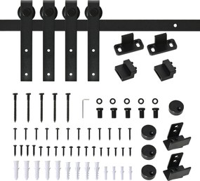 HOMCOM 200cm Csúszóajtó Készlet: Csúszóajtó Rendszer Padlóvezetővel, Csúszóajtó Sínekkel és Felszerelésekkel Szénacélból Készült Kétlapos Csúszóajtóho