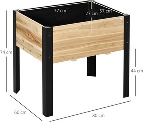 Outsunny Emelt Kertágyás - Virágtartó - Drénező Filc Tartalmazva - Fekete Epoxi Fém és Fenyő Fa | Aosom