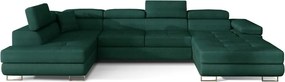 Zöld bársony kinyitható-tárolóhelyes sarokkanapé (bal oldali-U alakú) Rodrigo – ELTAP