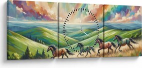 Kép – Vágtázó lovak a tájban (órával) (90x30 cm)