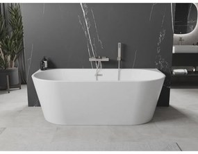 Mexen Oval, szabadon álló fali kád 180 x 80 cm, fehér, szálcsiszolt acél túlfolyó, 52671808000-97