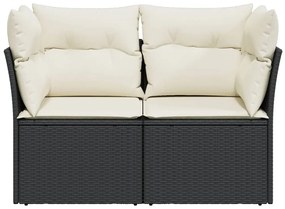 2 személyes fekete polyrattan kerti kanapé párnával