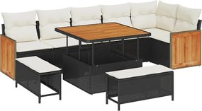 vidaXL Kerti Kanapé Szett párnával 11 pcs Fekete és Krém polirattan