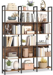 VASAGLE könyvespolc, állópolc 6 nyitott polcszinttel 24x128x187,1 cm, vintage barna–tintafekete